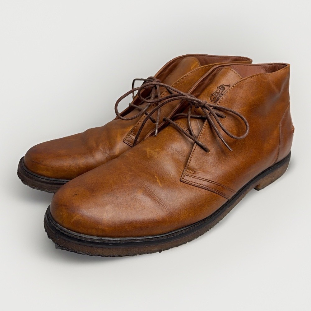 Polo Ralph Lauren Marlow Chukka Boots Mens 14 Brown Leather Lace Up Shoes Preppy